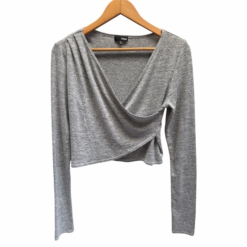Aritzia Wilfred Free Flavia wrap cropped top size L Heathered Grey